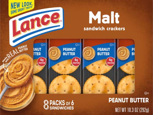 Lance Sandwich Crackers, Malt with Peanut Butter, 8 Ct Box