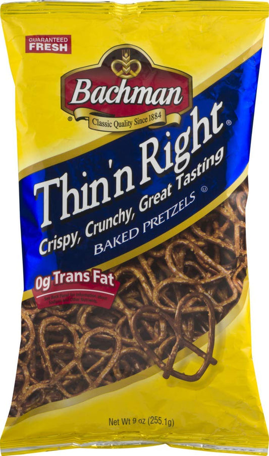 Bachman Thin'n Right Baked Pretzels- Crispy, Crunchy, Great Tasting 9 oz. Bags (3 Bags)