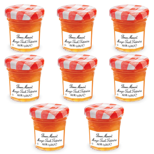 Gift Box of 8 French Gourmet Preserves, 1 oz. Mini Jars (8 Mango-Peach Preserves)